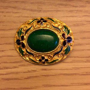 Vintage Green Marble Stone Brooch